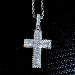 Cernucci Baguette Cross Pendant Necklace, White Gold, 24IN Chain